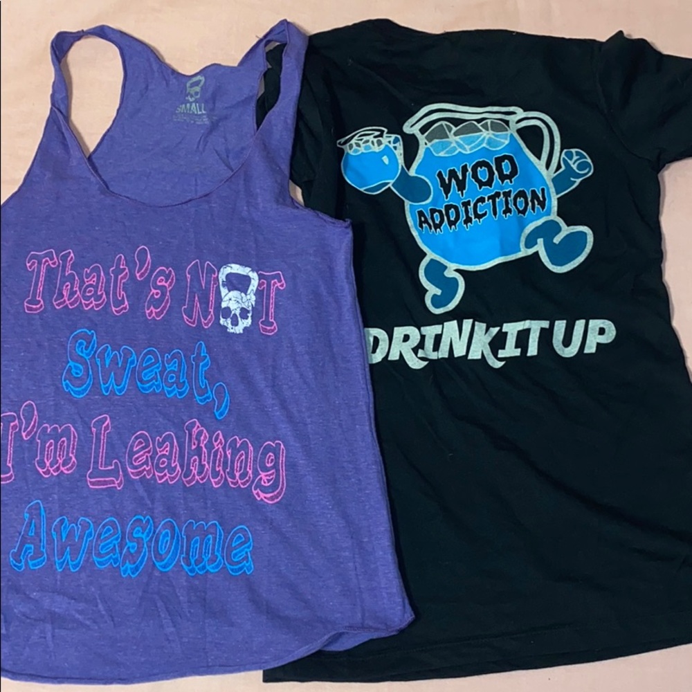 Lot of 2 WOD Addiction CrossFit shirts